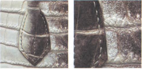 Genuine Birkin hand-stitching: waxed thread, double-needle, 45° slant