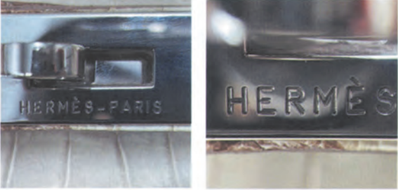 Authentic hardware engraving: 'HERMÈS PARIS' laser-etched, sharp edges