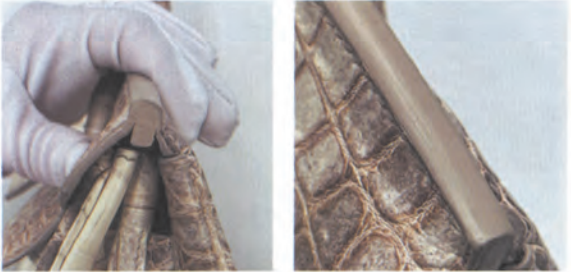 Authentic edge paint: multi-layer hand-applied, glossy, no bubbles