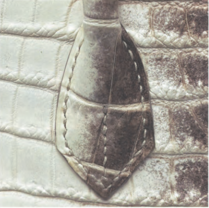Authentic Himalaya Birkin saddle stitching close-up: even, slanted, handcrafted