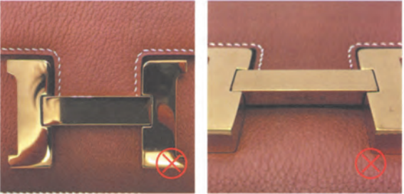 Hermès Constance replica-Fake Hermès Constance H clasp showing poor finishing and incorrect proportions