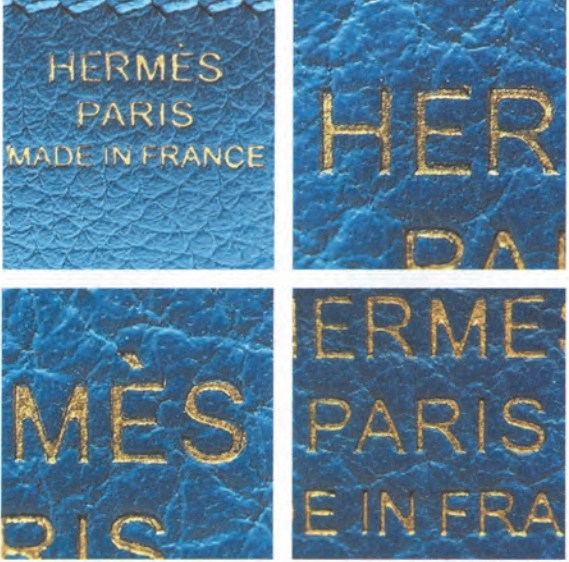 Authentic Hermès foil heat stamp with perfect lettering and spacing