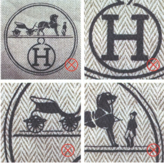 Hermes Kelly Bag Replica-Counterfeit Hermès dust bags, with incorrect logo proportions and inferior material, marked with red X.