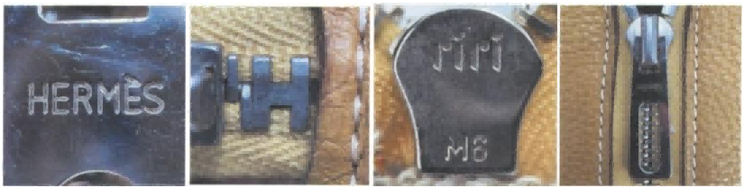 Hermès zipper pull engraved with "HERMES" and "MB" – premium metal zipper detail.