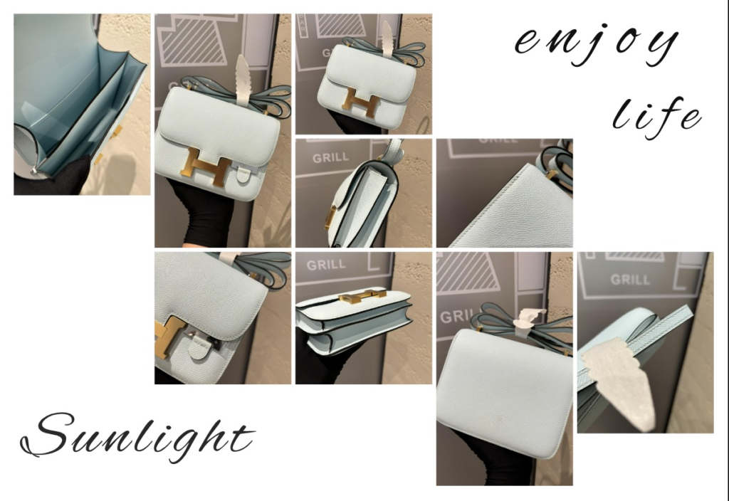 Macro details of a white AAA Hermes Constance 18 replica bag highlighting the precise H clasp mechanism, expandable side gussets, and smooth leather strap.