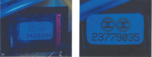 ●When placed under a UV light, an authentic Chanel laser tag will reveal a red line. Note that vintage models and the Cambon series do not have this feature.