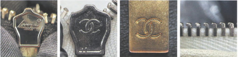 Back view of an authentic Lampo brand zipper pull commonly found on older models, used to Chanel authenticate vintage bag hardware.