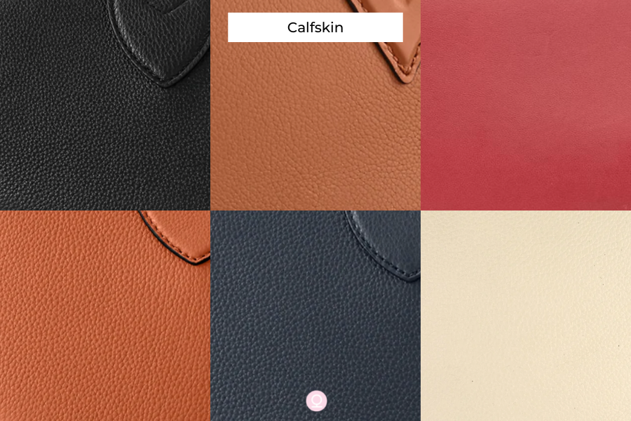 Louis Vuitton Materials: premium calfskin leather with natural grain texture, shown in black, tan, red, orange, navy, and cream colorways