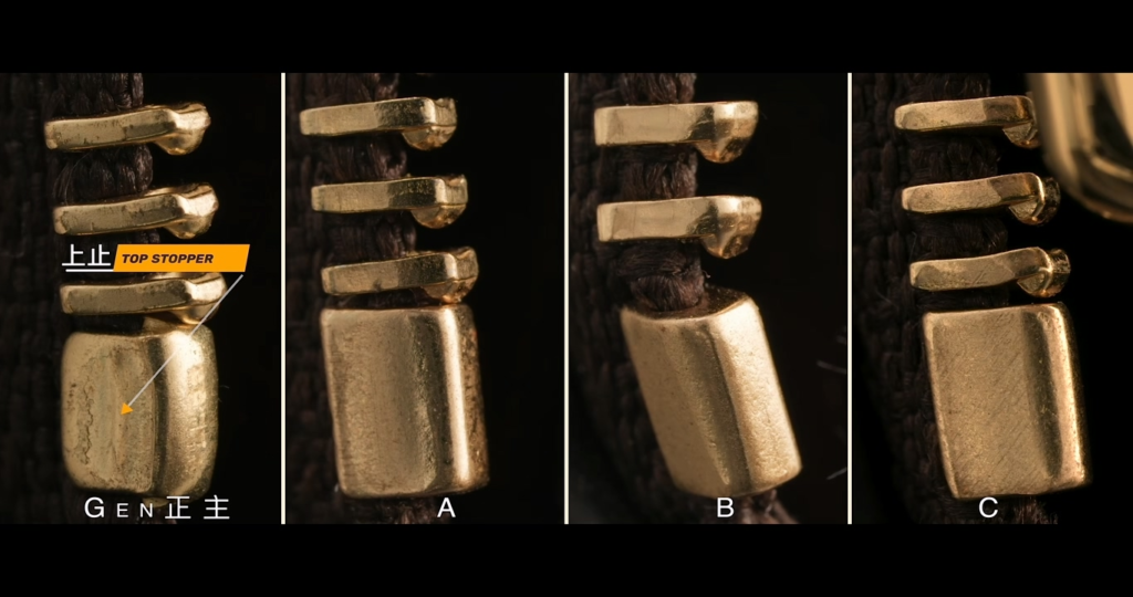 Macro comparison of lobster clasp bite areas across four tiers showing Ultimate Piece C's successful elimination of cheap casting seams, a massive improvement in hardware finishing compared to lower-tier replicas.