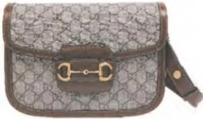 GG monogram Horsebit 1955-style shoulder bag with brown leather trim