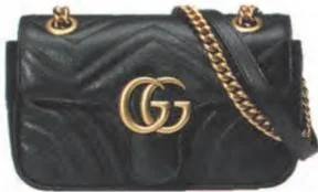 Black GG Marmont-style quilted shoulder bag with Double G and chain strap