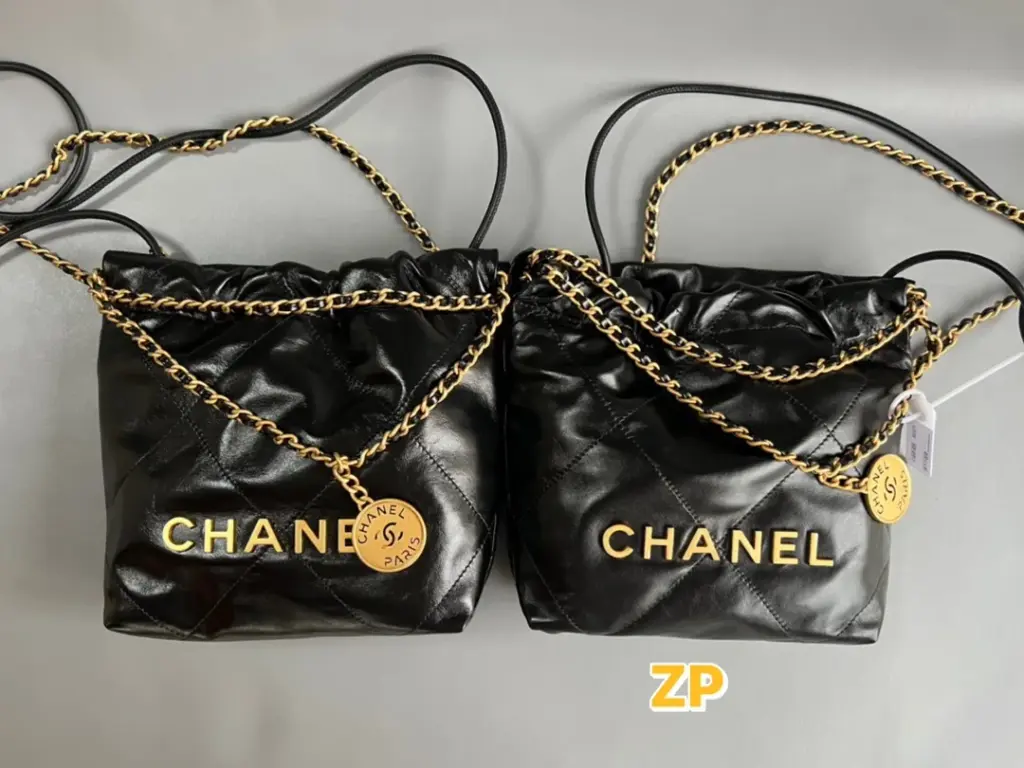 Authentic reference and reviewed black Chanel 22 Mini-style bag from the front
