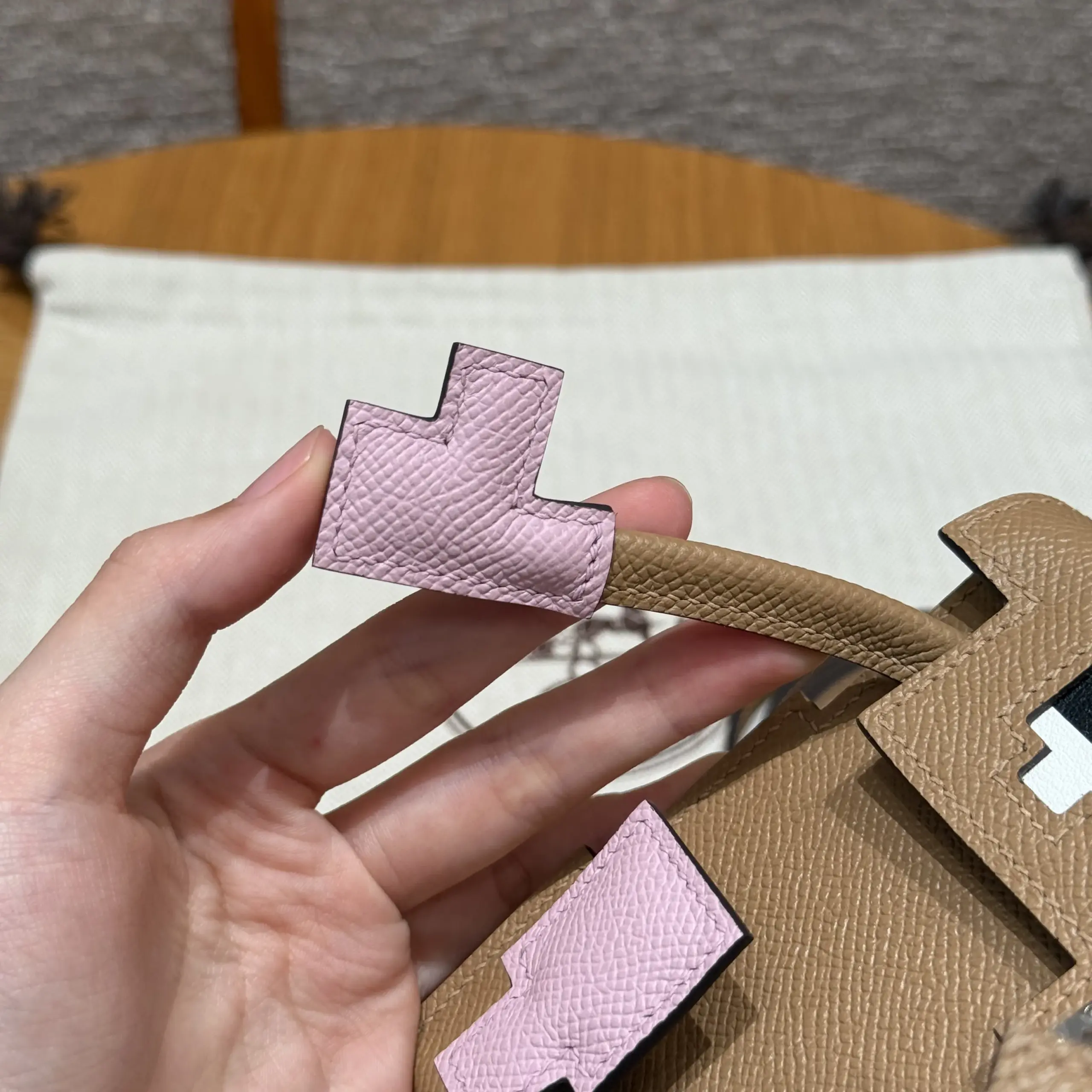 Macro view of the pink reverse side of a movable arm piece
