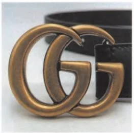 Front of a Gucci Double G belt buckle with rounded gold-tone letter bodies